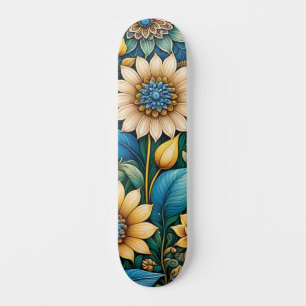 Cute Blue Abstract Sunflower Design Wide Street  Skateboard