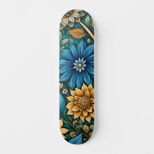 Cute Blue Abstract Sunflower Design Wide Street Skateboard