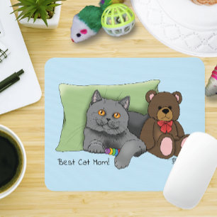 Cute Blue Adorable Grey Best Cat Mum Mother’s Day Mouse Pad