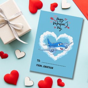 Cute Blue Aeroplane, Kids School, Valentine's Day Holiday Card