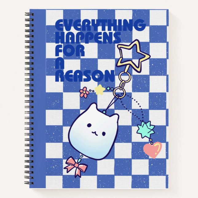 Cute Blue Aesthetic Kawaii Journal, Motivational  Notebook (Front)