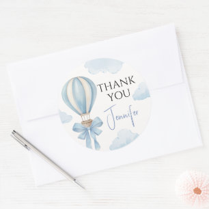 Cute Blue Air Balloon Baby Boy Shower Thank You Classic Round Sticker