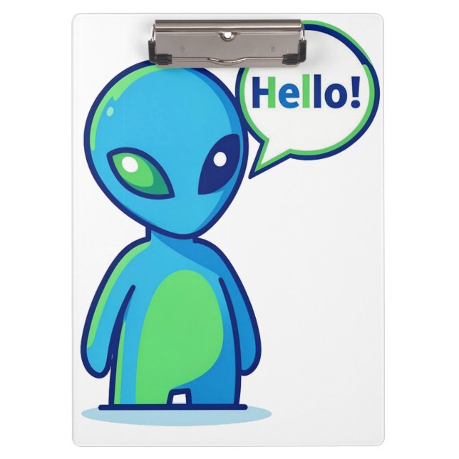 Cute Blue Alien Saying Hello Clipboard (Front)