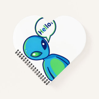 Cute Blue Alien Saying Hello Notebook