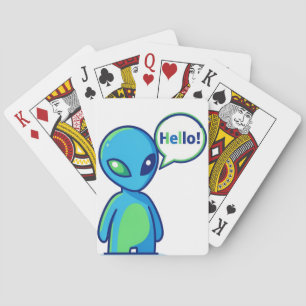 Cute Blue Alien Saying Hello Playing Cards