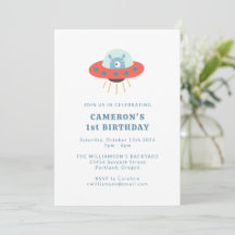 Cute Blue Alien Spaceship 1st Birthday Party