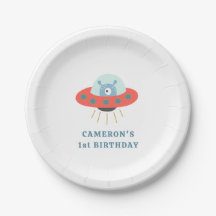 Cute Blue Alien Spaceship 1st Birthday Party