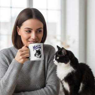 Cute  Blue and Black CAT MOM Personalise  Mug