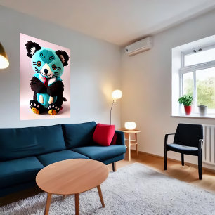 Cute blue and brown koala plush toy AI Art Poster