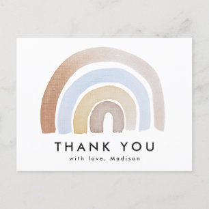 Cute Blue and Brown Watercolor Rainbow Thank You Postcard