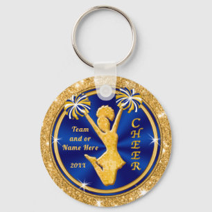 Cute Blue and Gold Cheer Team Gifts, PERSONALIZED Key Ring