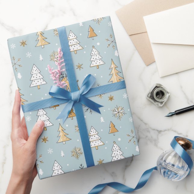 Cute Blue and Gold Christmas Wrapping Paper (Gifting)
