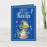 Cute Blue and Green Dinosaur Boy 1st Birthday