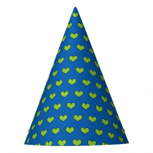 Cute Blue and Green Hearts Pattern Party Hat 