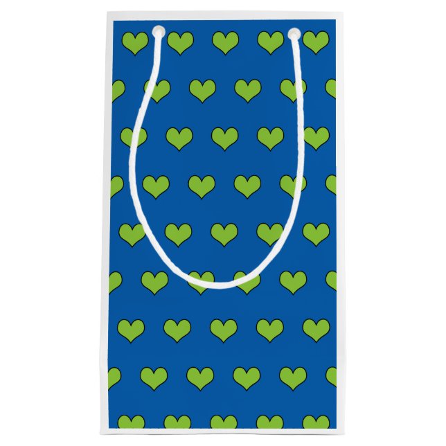 Cute Blue and Green Hearts Pattern Small Gift Bag (Front)