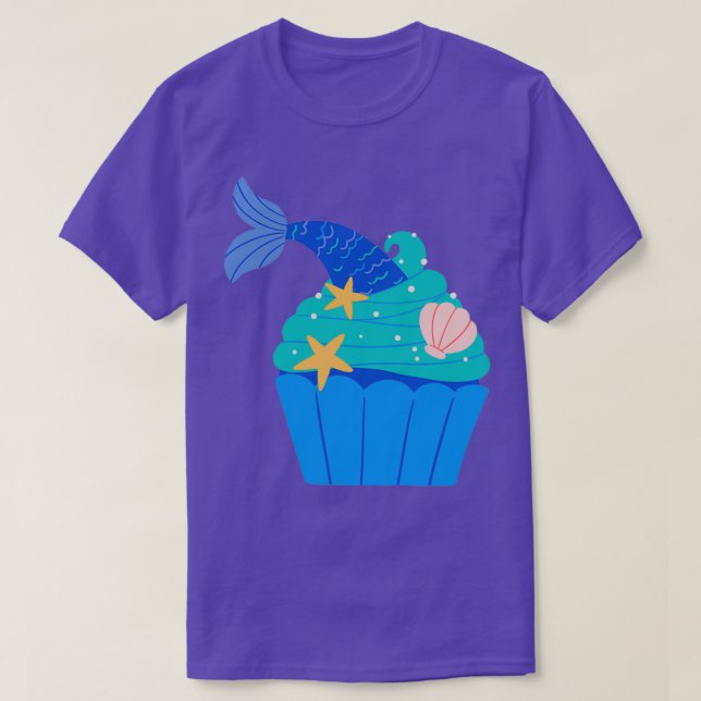 Cute Blue and Green Mermaid Cupcake T-Shirt (Design Front)