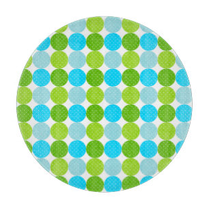 Cute Blue and Green Polka Dot Pattern Cutting Board