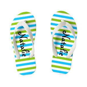 Cute Blue and Green Stripe Personalised Kid's Thongs