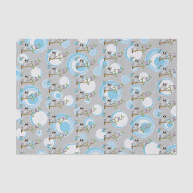 Cute Blue and Grey Baby Owls | Shower Theme Tissue Paper (Front)