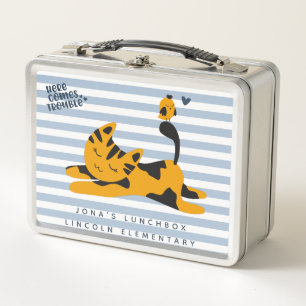 Cute Blue and Orange Cat - Kids'  Metal Lunch Box