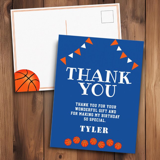 Cute Blue and Orange Sports Basketball Birthday Postcard (Creator Uploaded)