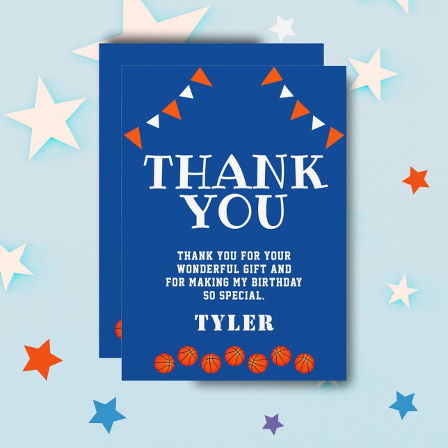 Cute Blue and Orange Sports Basketball Birthday Thank You Card (Creator Uploaded)