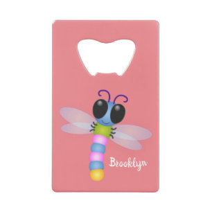 Cute blue and pink dragonfly cartoon illustration