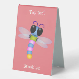 Cute blue and pink dragonfly cartoon illustration
