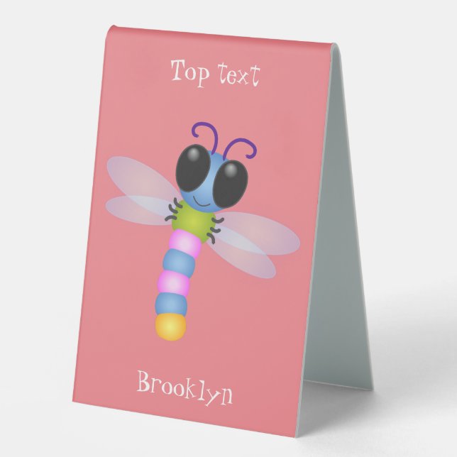 Cute blue and pink dragonfly cartoon illustration (Front)