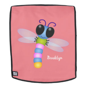 Cute blue and pink dragonfly cartoon illustration backpack