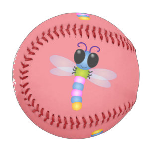 Cute blue and pink dragonfly cartoon illustration baseball