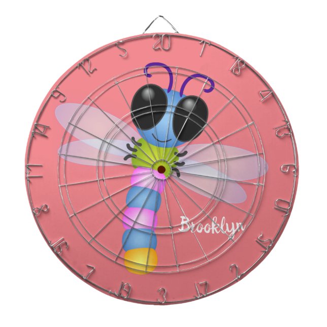 Cute blue and pink dragonfly cartoon illustration dartboard (Front)