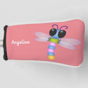 Cute blue and pink dragonfly cartoon illustration golf head cover