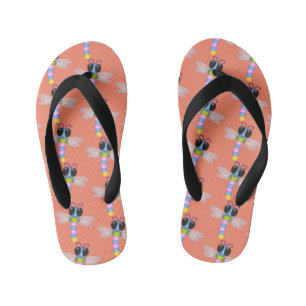 Cute blue and pink dragonfly cartoon illustration kid's thongs