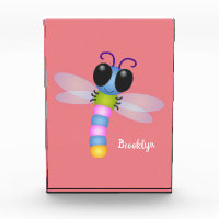 Cute blue and pink dragonfly cartoon illustration