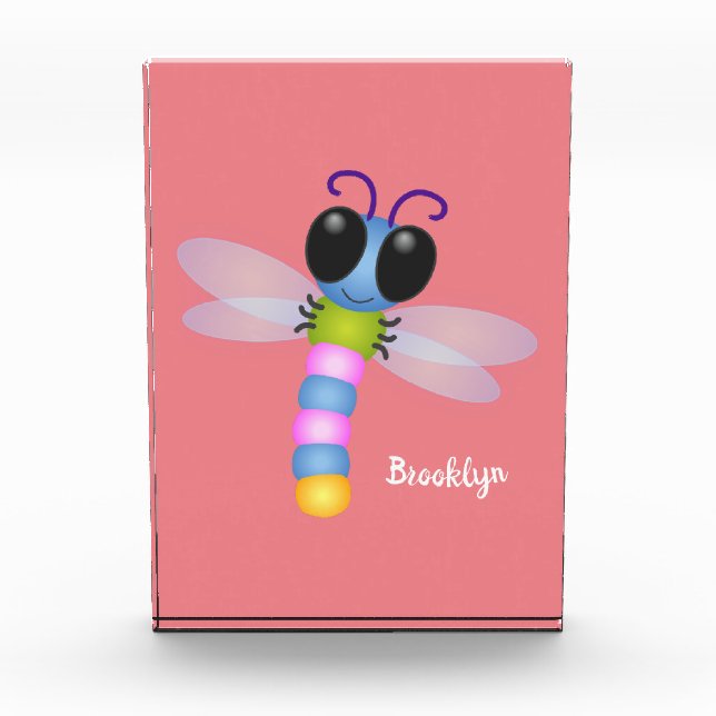 Cute blue and pink dragonfly cartoon illustration photo block (Front)