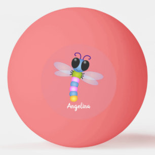 Cute blue and pink dragonfly cartoon illustration ping pong ball
