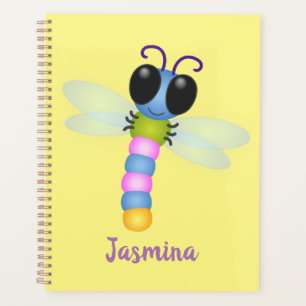 Cute blue and pink dragonfly cartoon illustration planner