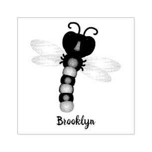 Cute blue and pink dragonfly cartoon illustration rubber stamp