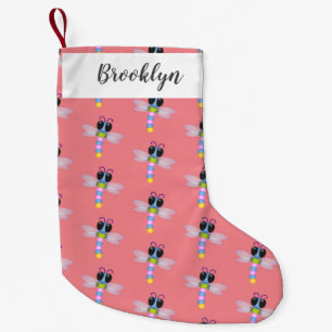Cute blue and pink dragonfly cartoon illustration small christmas stocking