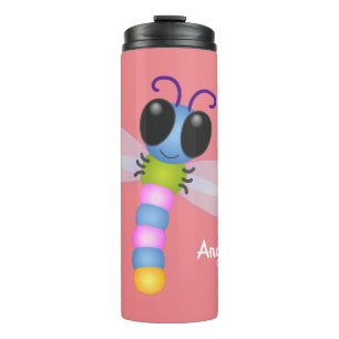 Cute blue and pink dragonfly cartoon illustration thermal tumbler