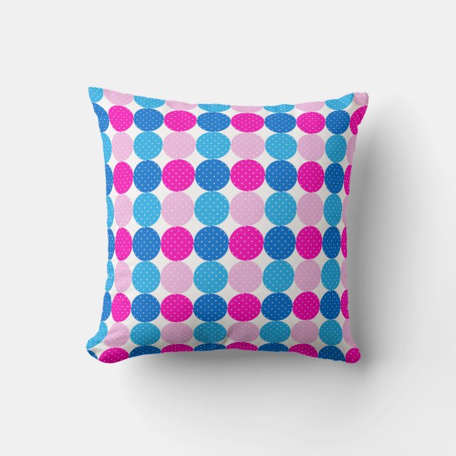 Cute Blue and Pink Polka Dot Pattern Cushion (Front)