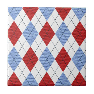 Cute Blue and Red Argyle Fabric Pattern Tile