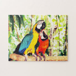 Cute Blue and Red Exotic Parrots Jigsaw Puzzle