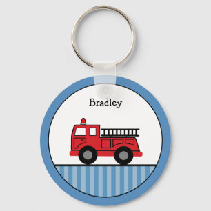 Cute Blue and Red Fire Truck Personalised Key Ring