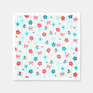 Cute Blue and Red Floral Bow Pattern Patriotic Napkin