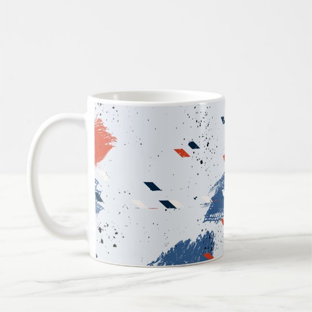 Cute Blue and Red Paint Splash and Brush Strokes Coffee Mug (Left)