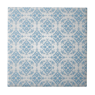 Cute Blue and Silver Damask Pattern Tile