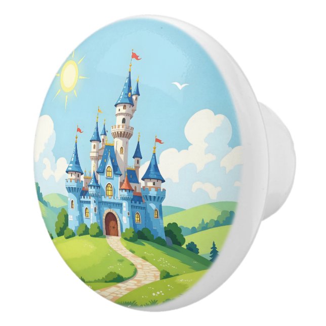 Cute blue and white castle ceramic knob (Right)