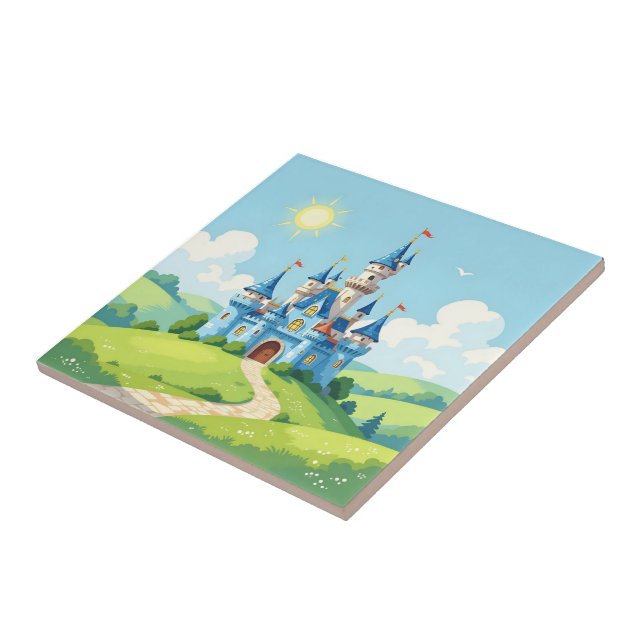 Cute blue and white castle ceramic tile (Side)